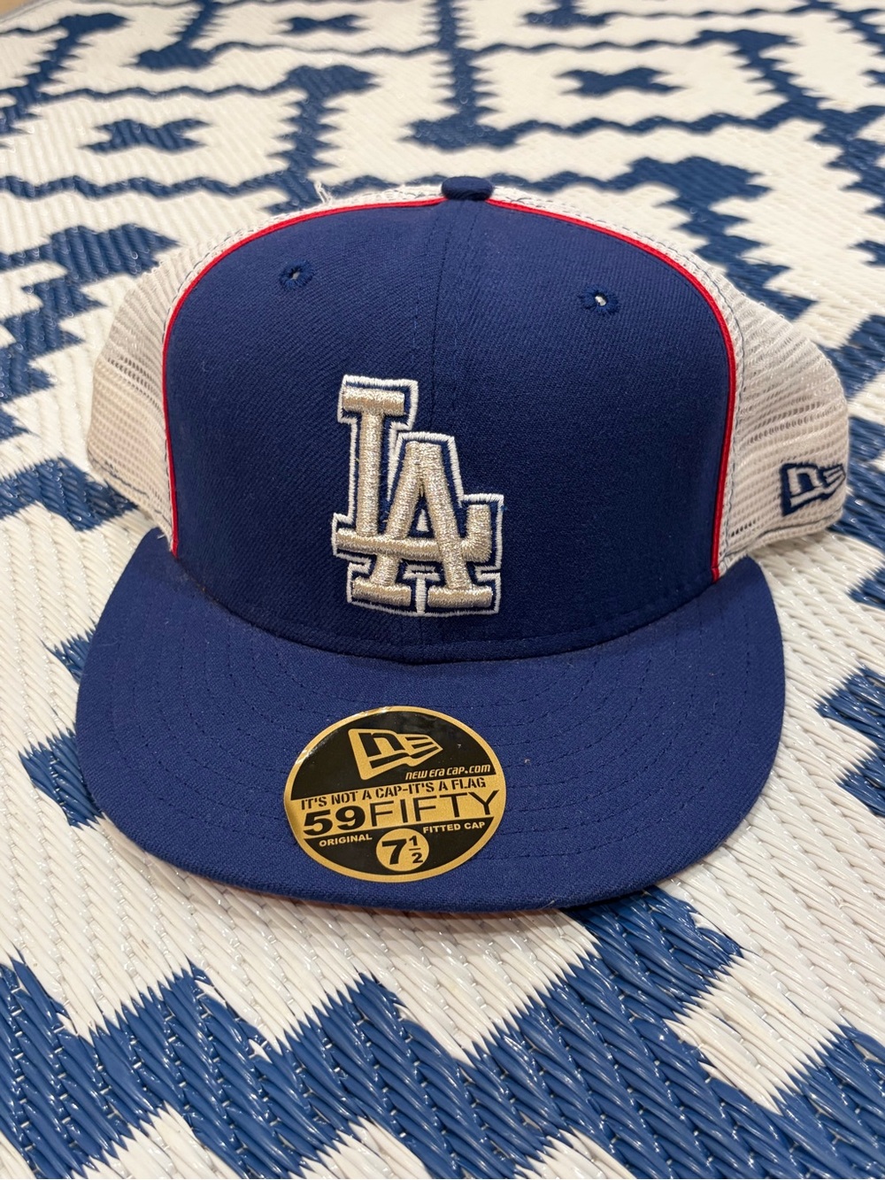 Vintage Los Angeles Dodgers New Era 59 Fifty Mesh Trucker Fitted Hat 7 1/2 New
